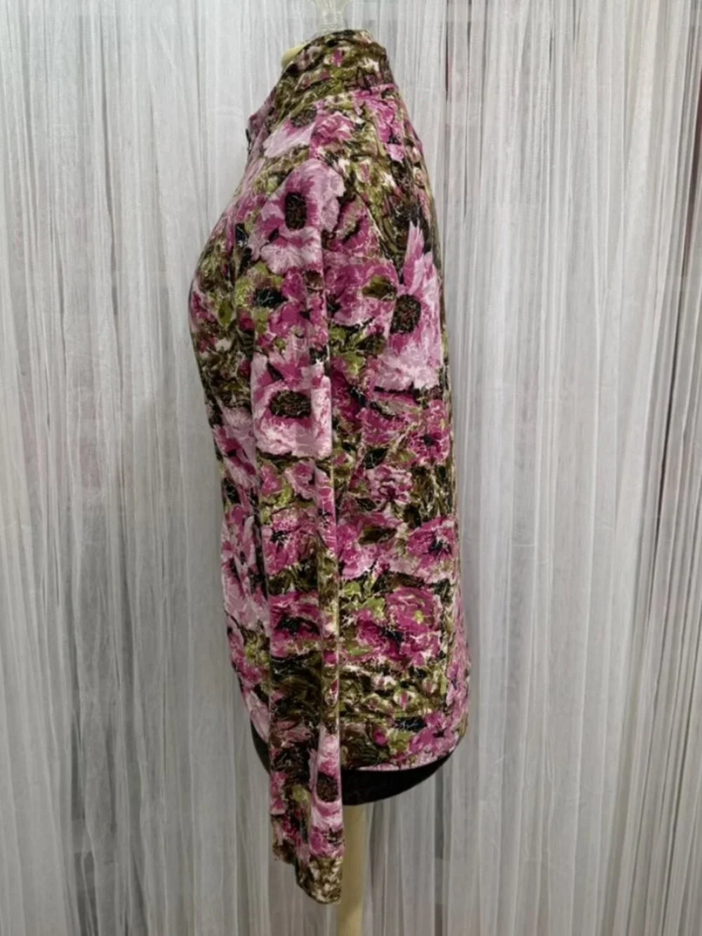 Zenergy By Chico’s Floral Zip Front Jacket Womens 0/Small Rhinestone Zip Stretch - Picture 3 of 15